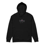 Flat lay of the black organic cotton hoodie featuring "The Society We Kulture" brand's "Love" graphic design print from the front.